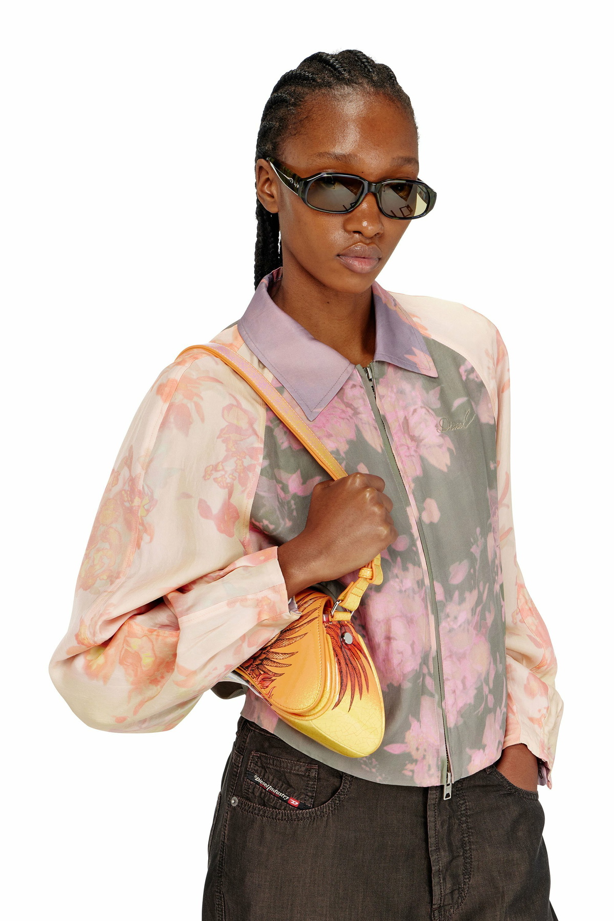 Diesel Floral bomber jacket in crinkled acetate - Jackets - Woman -