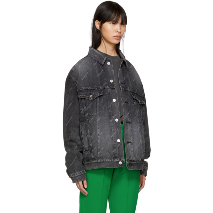 ジャケット・アウター BALENCIAGA logo denim jacket black Balenciaga - Oversized Logo-Print Denim Jacket - Black