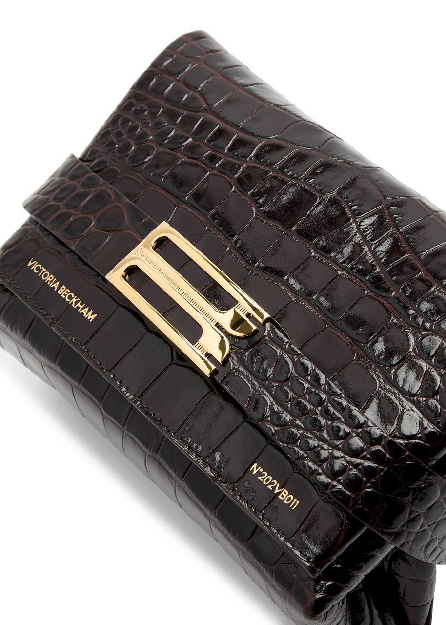 Victoria Beckham Buckle Mini Crocodile-effect Leather Pouch - Dark Brown - One Size