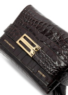 Victoria Beckham Buckle Mini Crocodile-effect Leather Pouch - Dark Brown - One Size