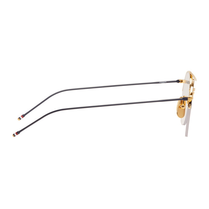 Thom Browne Gold and Navy TB-903 Glasses Thom Browne