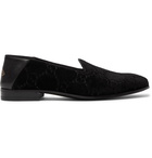 Gucci - Collapsible-Heel Leather-Trimmed Logo-Embroidered Velvet Loafers - Men - Black