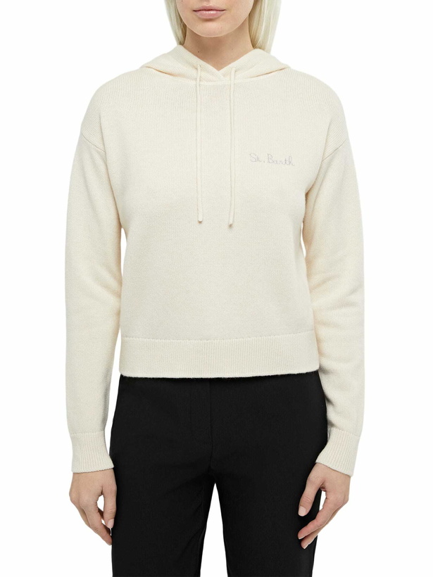Photo: MC2 Saint Barth Woman Off-white Cashmere Blend Knitted Hoodie Meg
