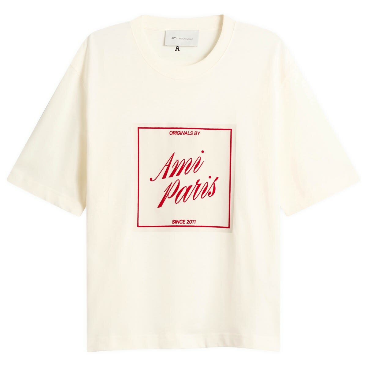 AMI Paris Men's Boxy Fit Short Sleeve T-Shirt in Blanc Creme AMI