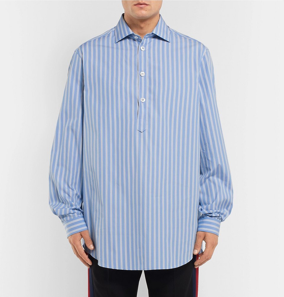 Gucci Men's Striped Cotton Poplin Shirt - Blue - Casual Shirts
