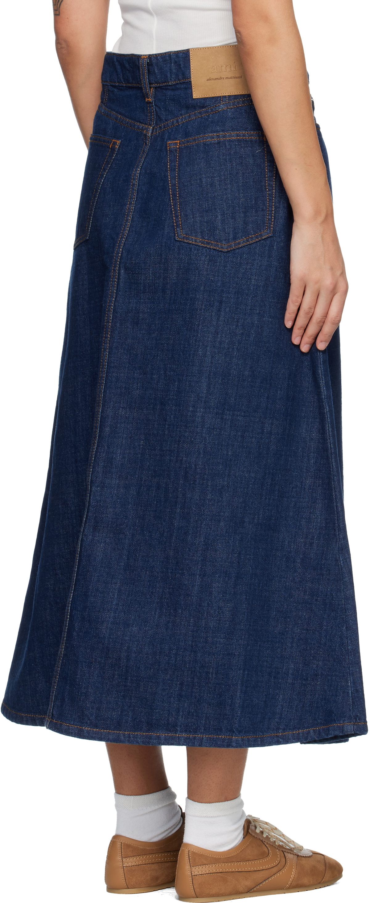 AMI Paris Blue Cotton Denim Maxi Skirt
