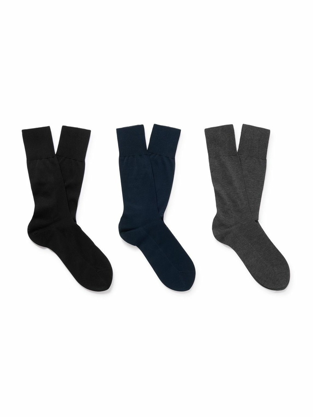 Photo: Falke - No. 9 Pure Fil d´Écosse Three-Pack Cotton-Blend Socks - Black