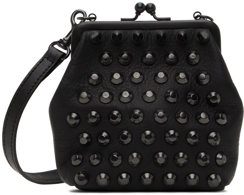 Handbag Express Metal Ring Handle Black Faux Leather Crystal Studded Purse  Bag | eBay