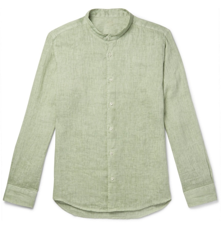 Photo: Altea - Grandad-Collar Linen Shirt - Green
