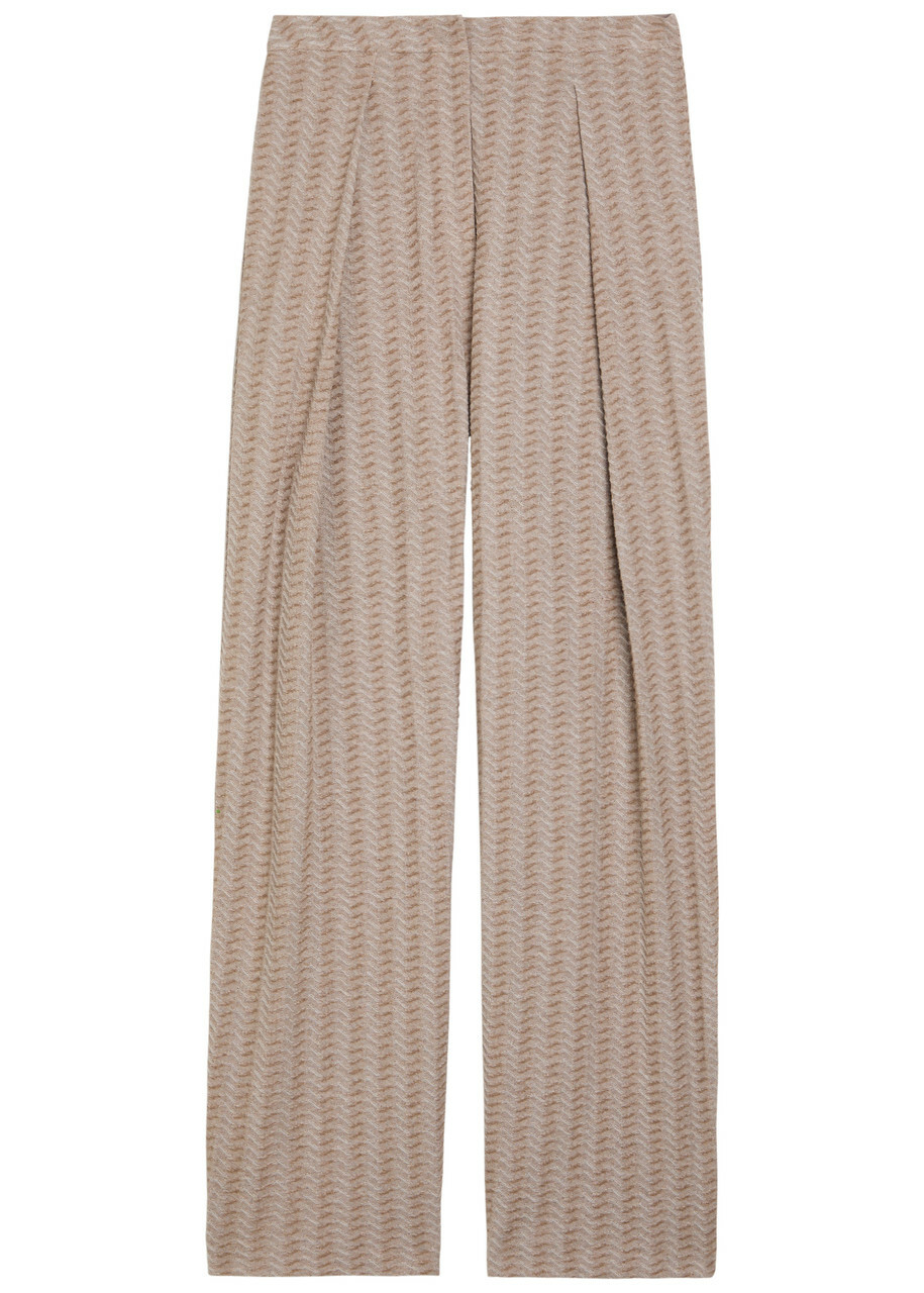 Emporio Armani Chevron-knit Straight-leg Cotton-blend Trousers Beige
