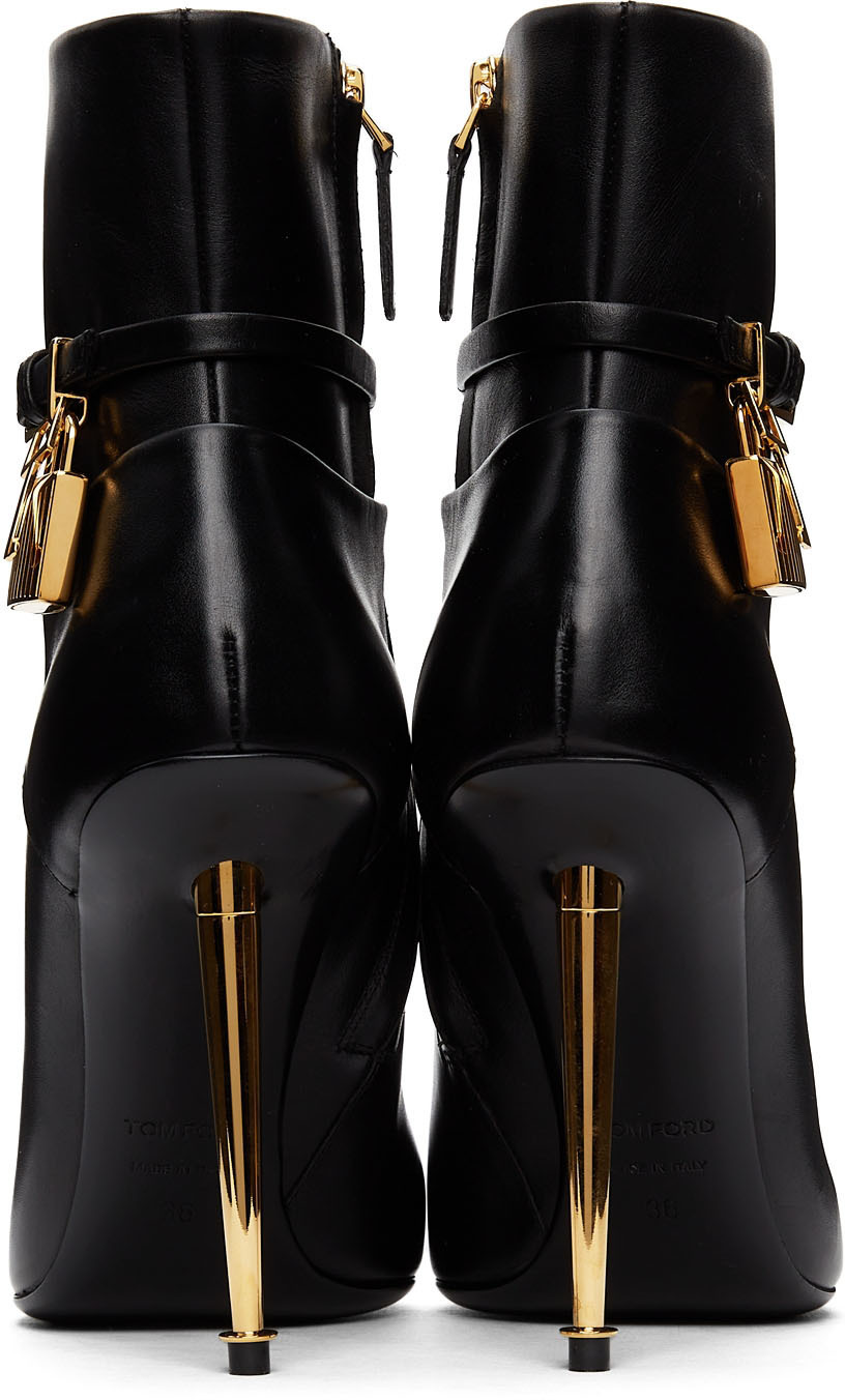 TOM FORD Black Leather Padlock 105 Ankle Boots TOM FORD