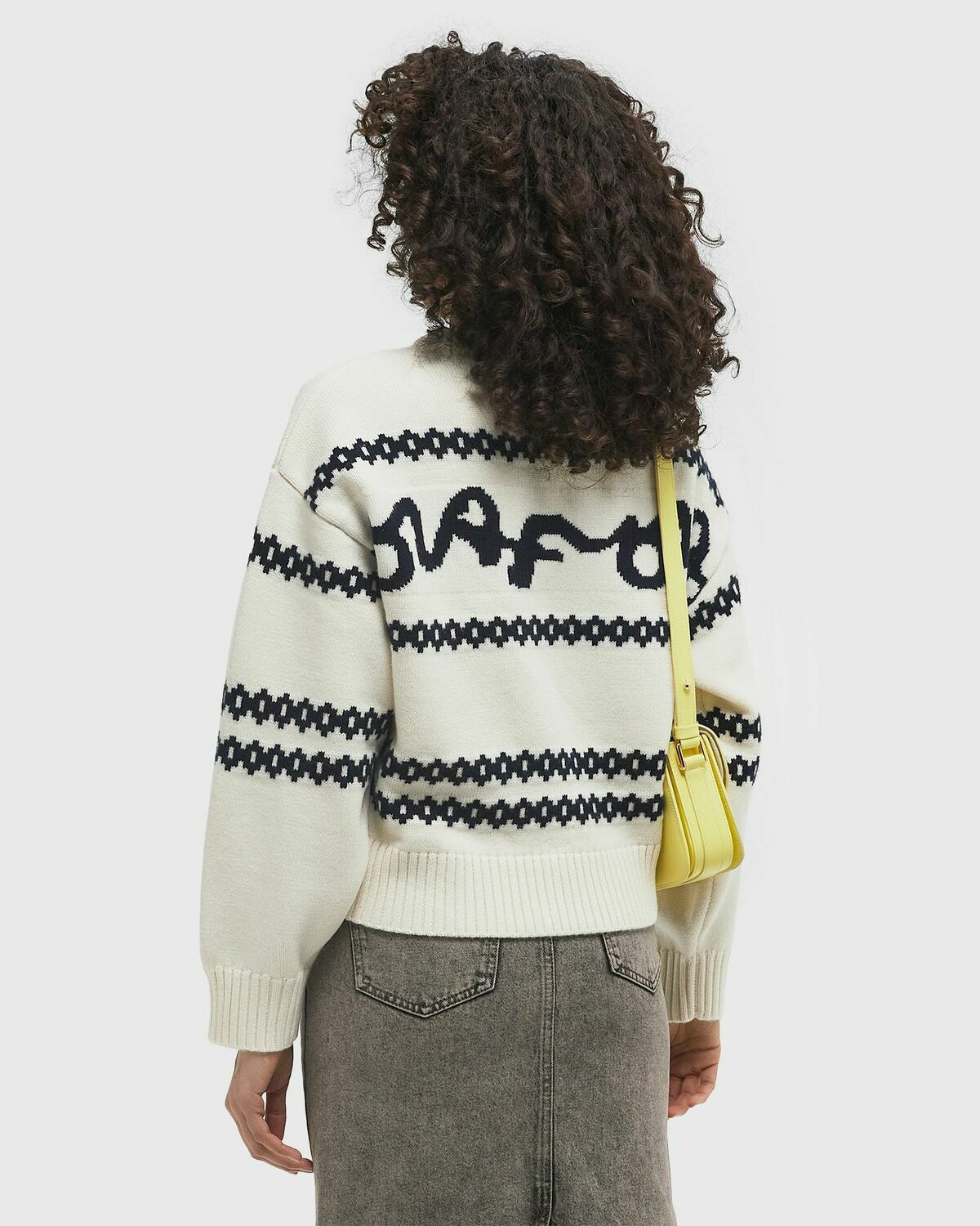 ØLÅF SIGNATURE JACQUARD CREWNECK KNIT White Womens Pullover