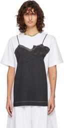 Simone Rocha White & Black Bow Sash Slip Dress Trompe L'Oeil T-shirt