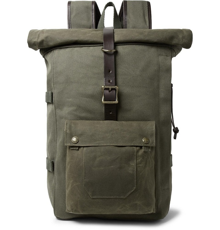 Photo: Filson - Roll-Top Tin Cloth and Leather-Trimmed Twill Backpack - Army green