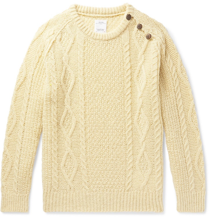 Photo: visvim - Bollard Button-Embellished Cable-Knit Wool Sweater - Neutrals