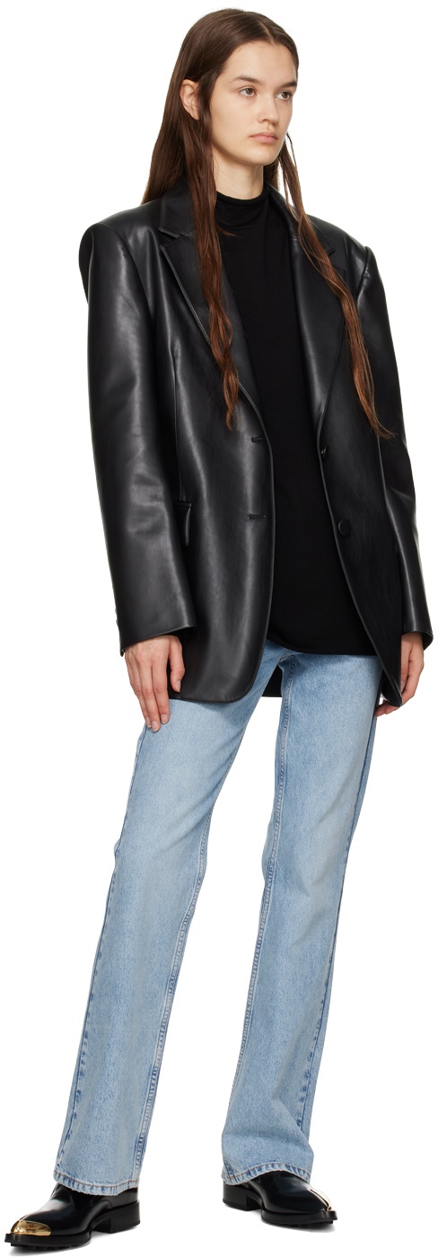 DRAE Black Oversized Faux-Leather Blazer