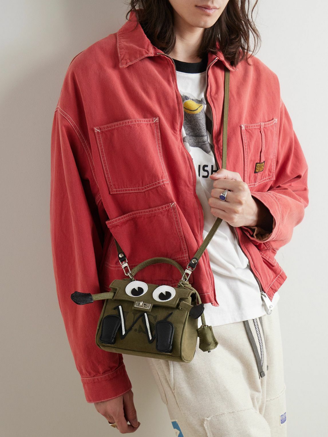 【READYMADE】+ Dr. Woo Monster デニム メッセンジャーバッグ READYMADE - Dr. Woo Monster Cross-Grain Leather-Trimmed