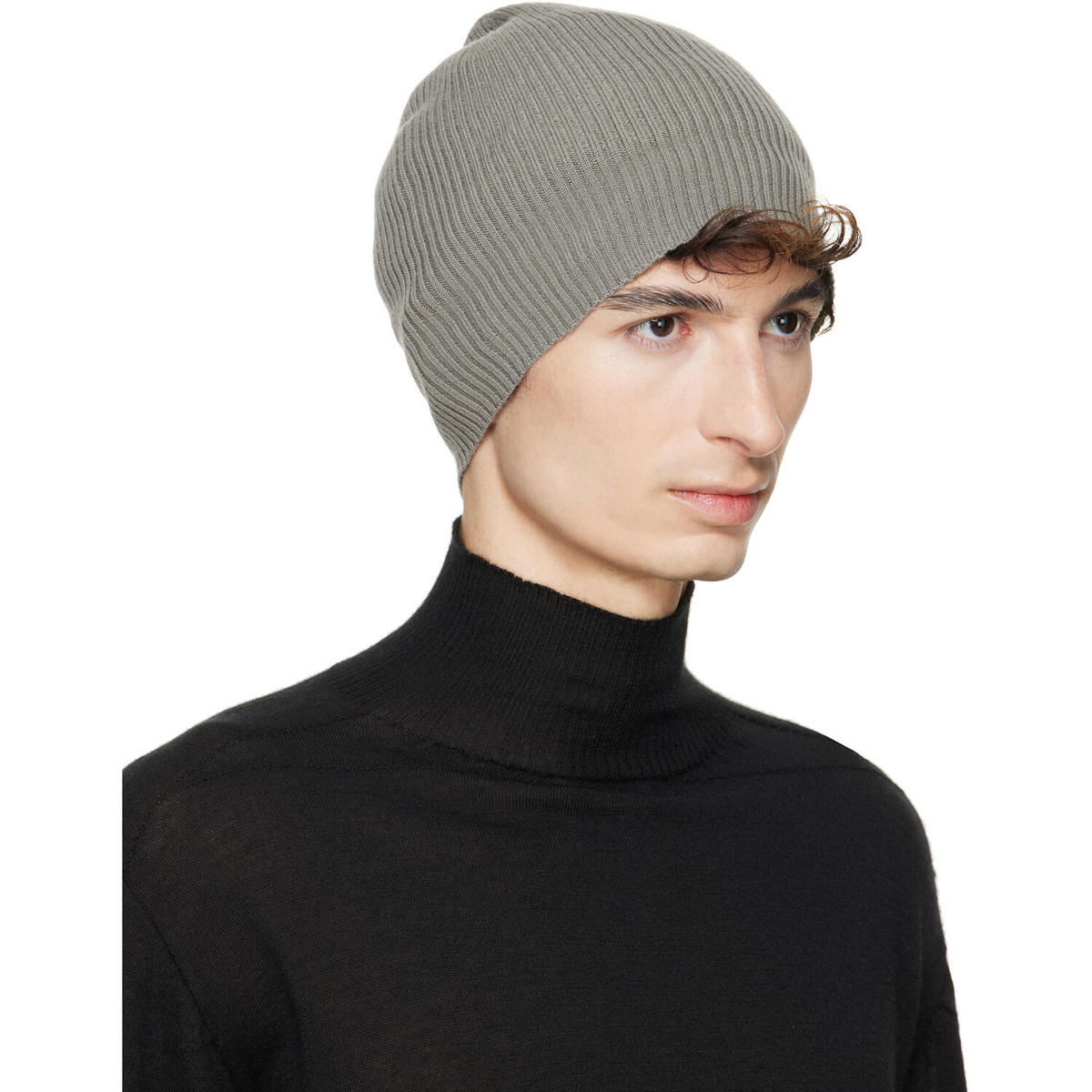 Rick Owens Taupe Tower Ribbed Beanie