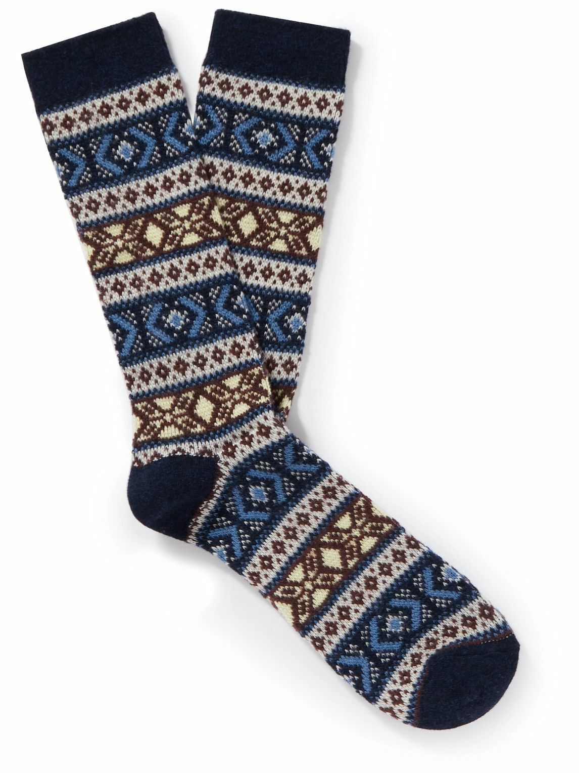 Patterned Wool Jacquard Crew Adult Socks in Navy by Anonymous Ism main image 0