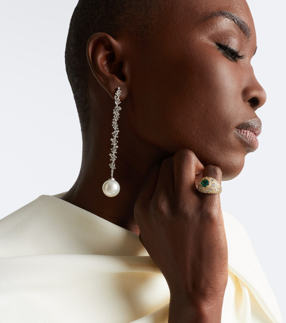 Suzanne Kalan 18kt white gold drop earrings with diamonds and pearls