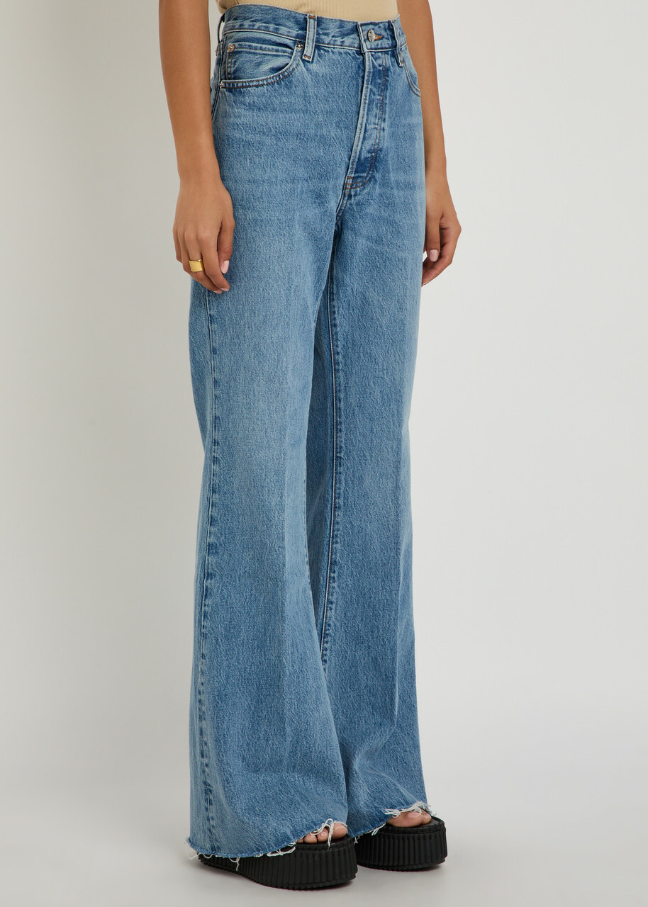 Frame The Lax Distressed Flared-leg Jeans Blue