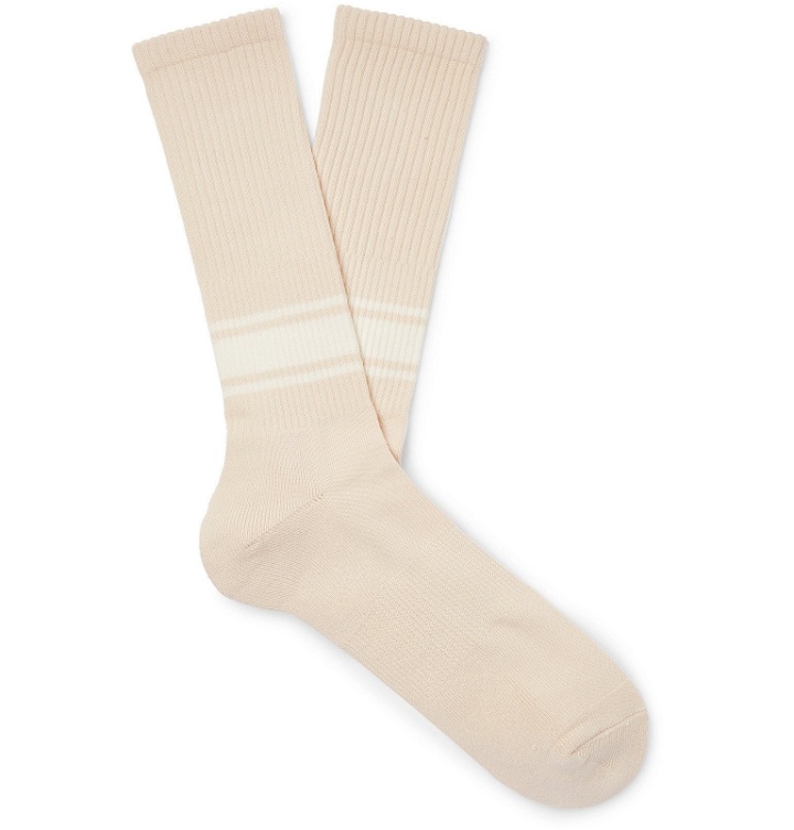 Photo: Mr P. - Ribbed Striped Stretch Cotton-Blend Socks - Neutrals