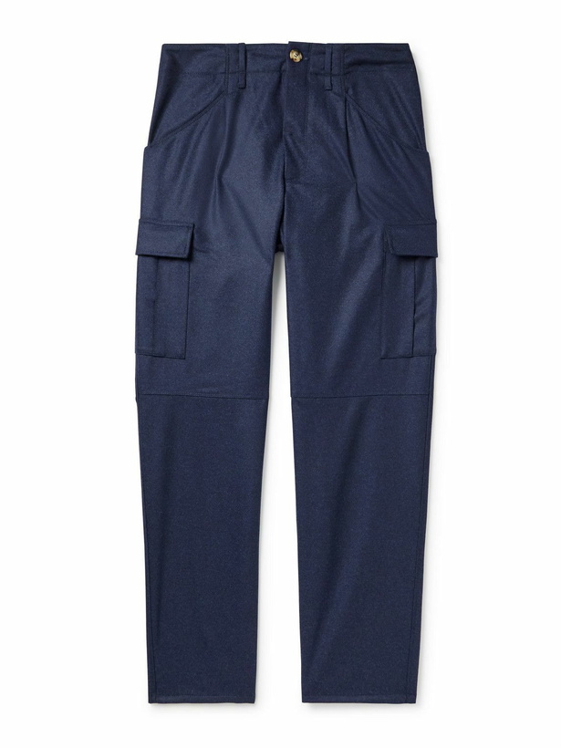 Photo: Brunello Cucinelli - Straight-Leg Virgin Wool-Flannel Cargo Trousers - Blue