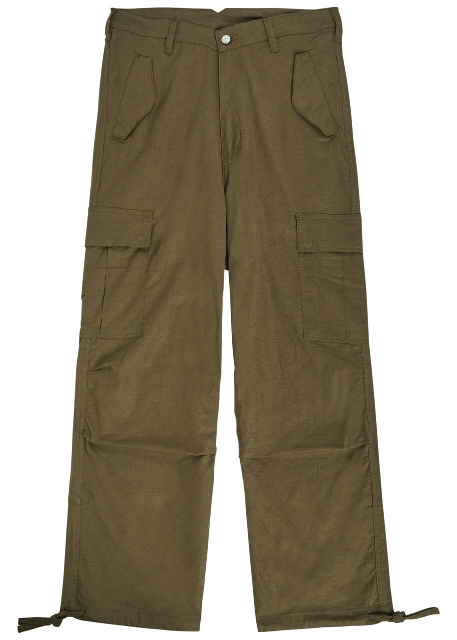 Rhude Parachute Linen-blend Cargo Trousers Olive