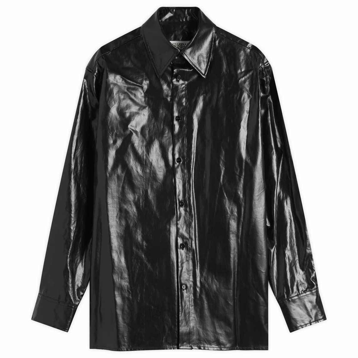 MM6 Maison Margiela Men's Coated Linen Shirt in Black MM6 Maison