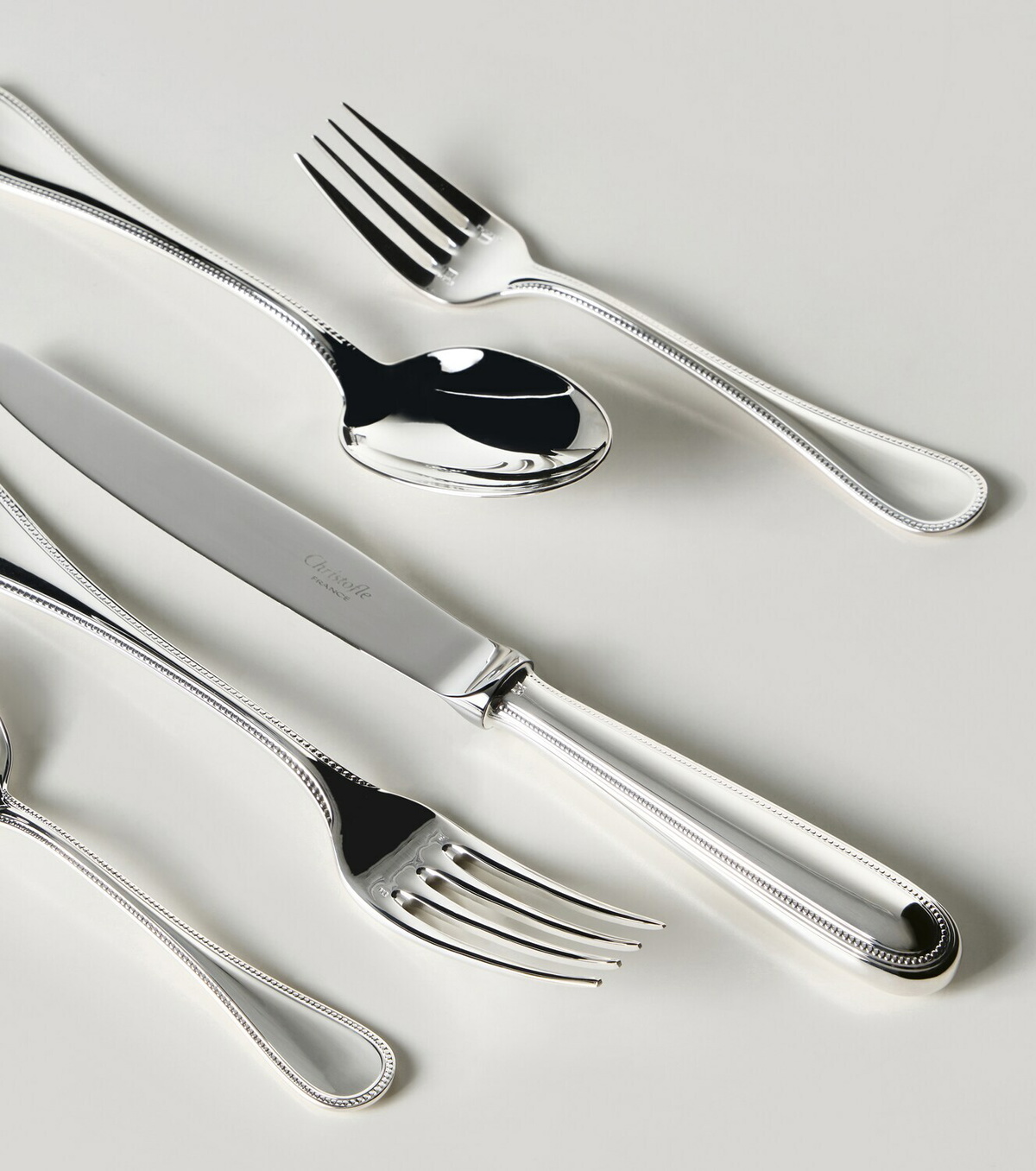 Christofle Perles silver-plated 5-piece cutlery set