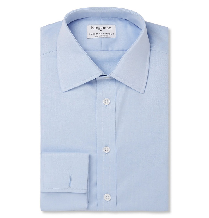 Photo: Kingsman - Turnbull & Asser White Double-Cuff Cotton-Twill Shirt - Blue