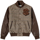 Billionaire Boys Club Men's Leather Sleeve Varsity Jacket in Brown Check