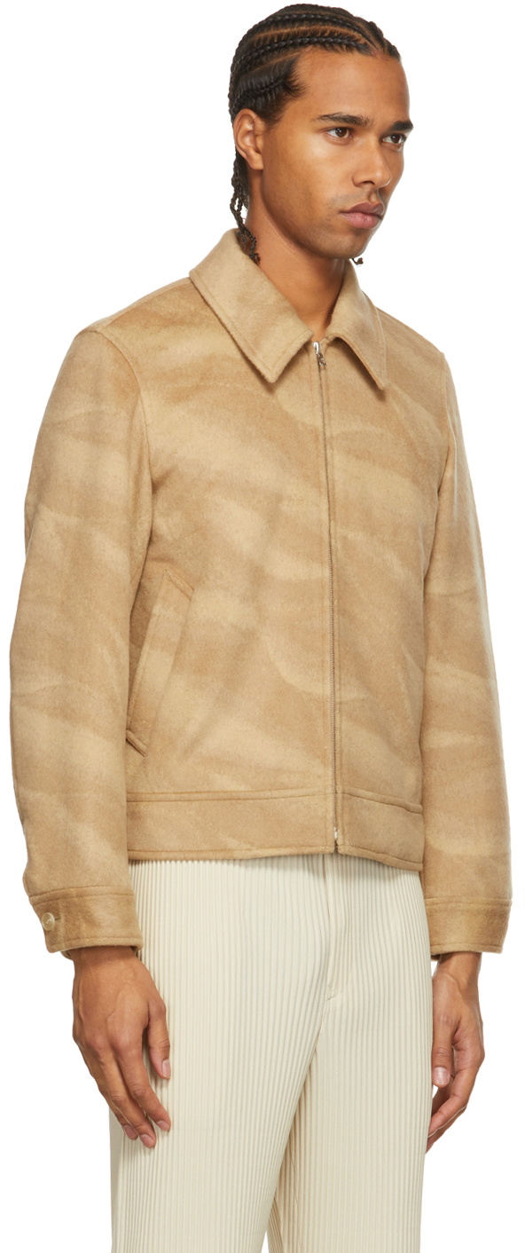 AURALEE Beige Wool & Cashmere Jacquard Melton Zip Jacket Auralee