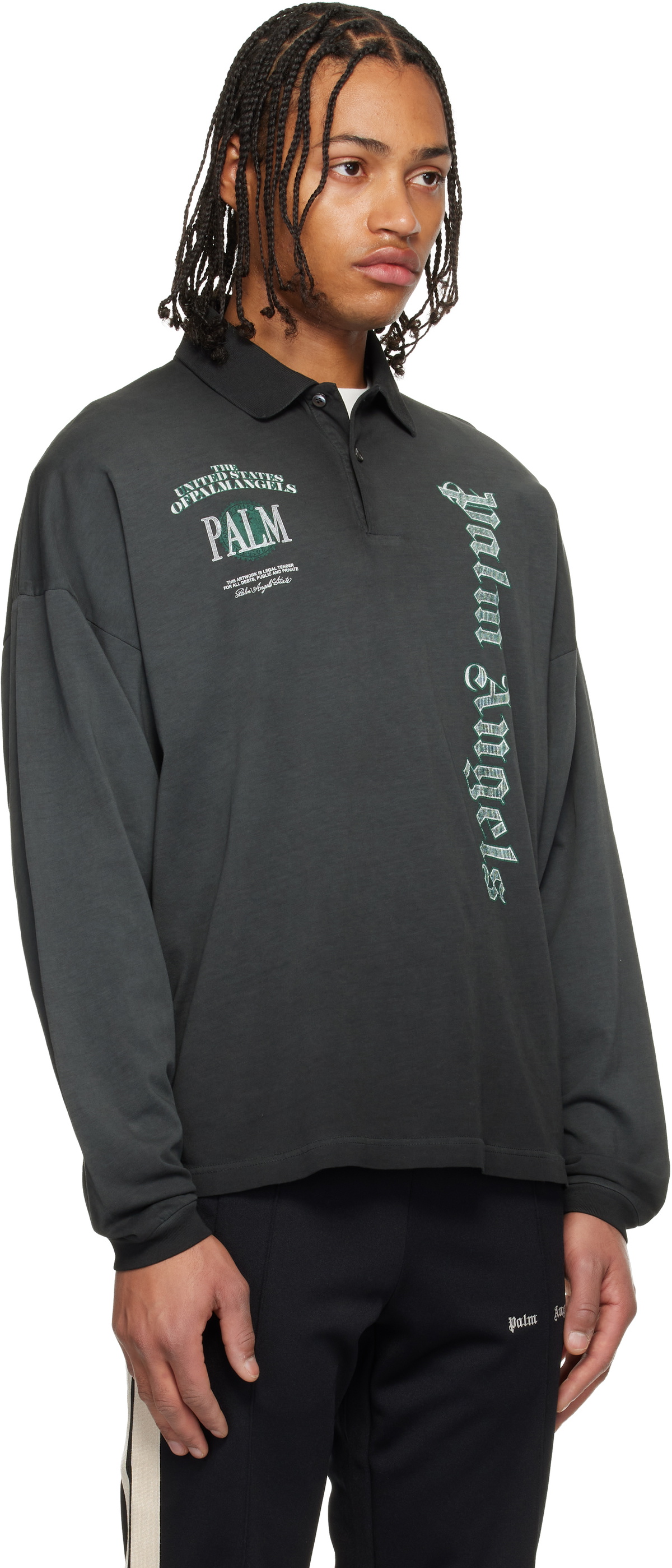 Palm Angels Black Dollar Logo Long Sleeve Polo