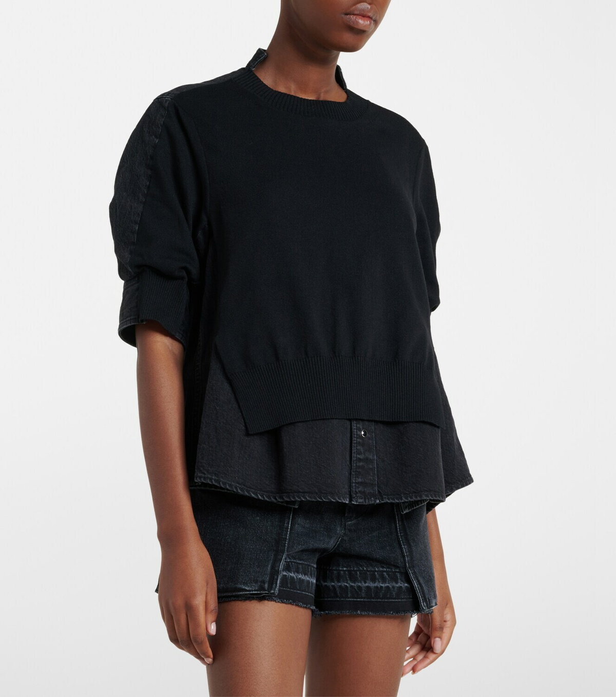 Sacai Layered cotton-blend sweater