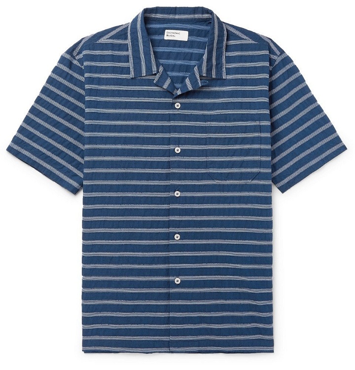 Photo: Universal Works - Camp-Collar Striped Cotton-Blend Shirt - Blue