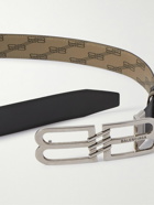 Balenciaga - 3cm Reversible Logo-Print Coated-Canvas and Leather Belt - Black