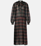 Saint Laurent Checked pleated silk charmeuse midi dress