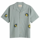 Folk Men's Relaxed Soft Collar Vacation Shirt in Soft Blue Embr Flower