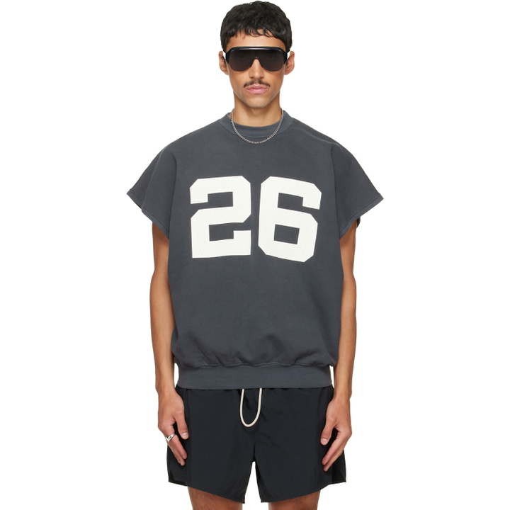 Photo: Fear of God ESSENTIALS Gray Relaxed Fleece Cutoff Sweatshirt
