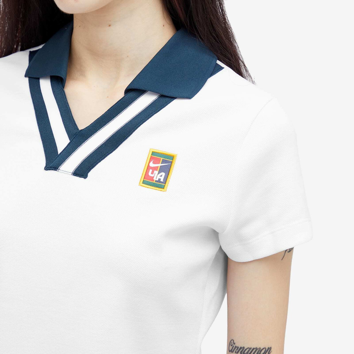 Nike Women's NSW Yoon Polo Top in White/Armory Navy