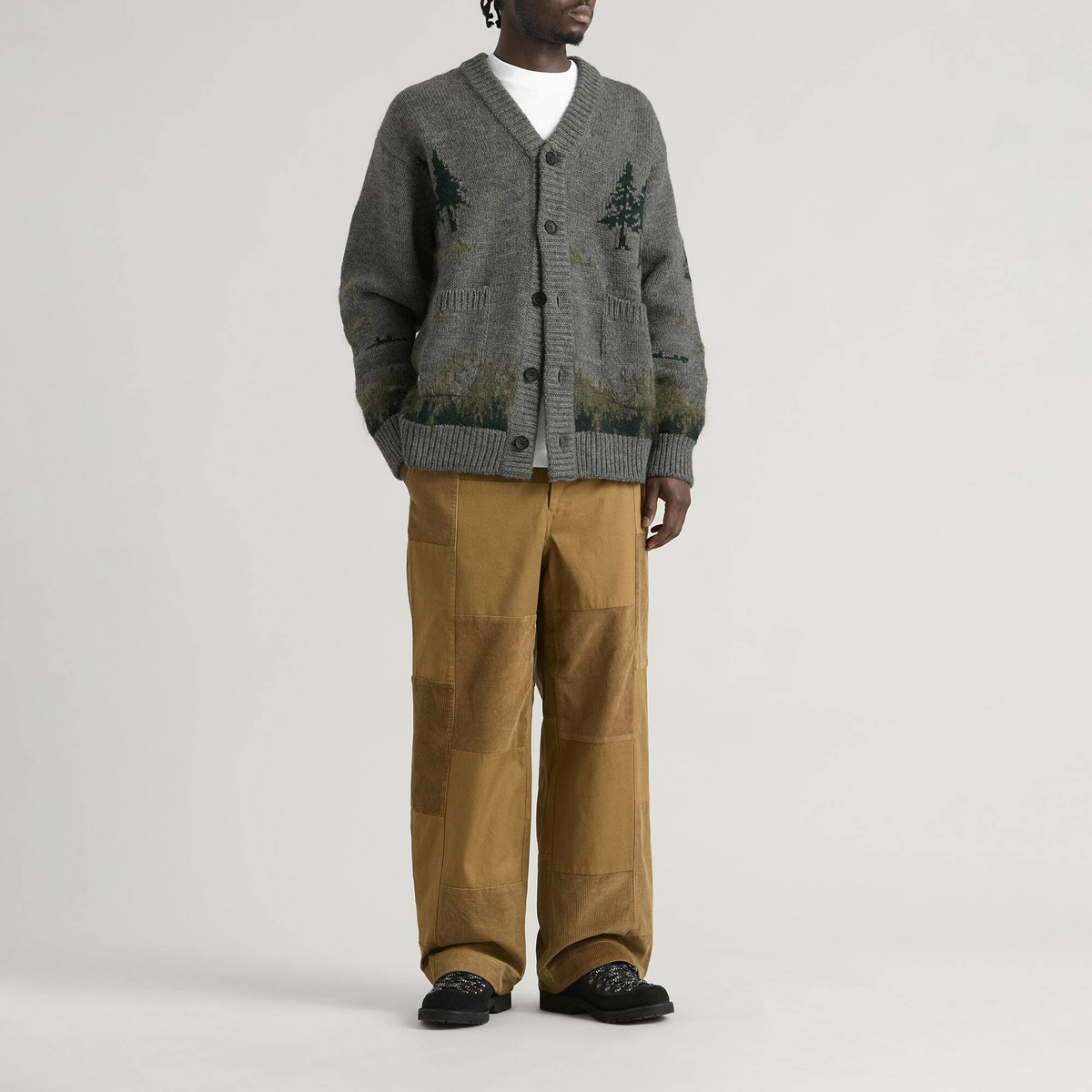Junya Watanabe MAN Men's Wool Intarsia Cardigan in Top Grey