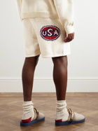 Cherry Los Angeles - Straight-Leg Logo-Intarsia Organic Cotton Shorts - Neutrals