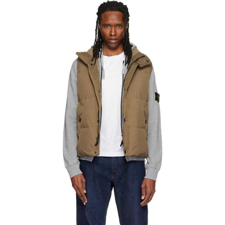 Photo: Stone Island Khaki G100010 Crinkled Reps NY Down Vest