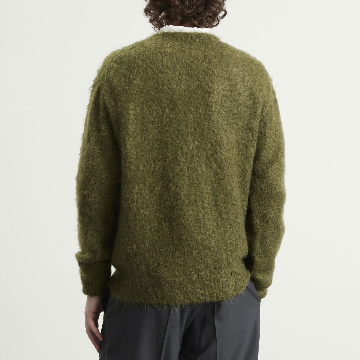 Auralee Men's Brushed Kid Mohair Jumper in Olive