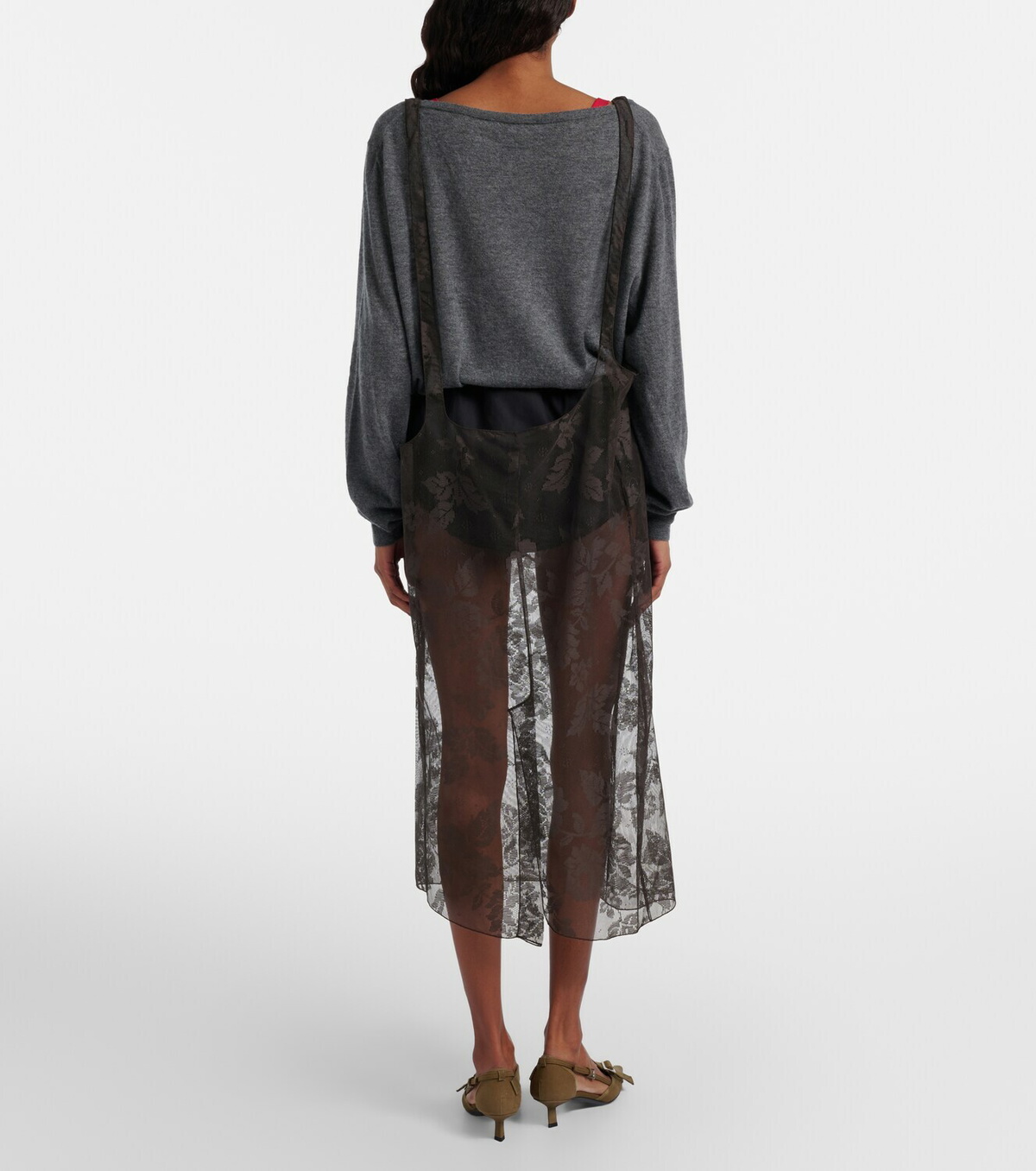 Prada Floral lace cotton midi skirt