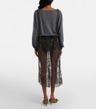 Prada Floral lace cotton midi skirt