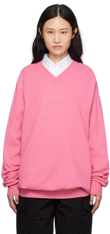 Photo: Comme des Garçons Shirt Pink V-Neck Sweater