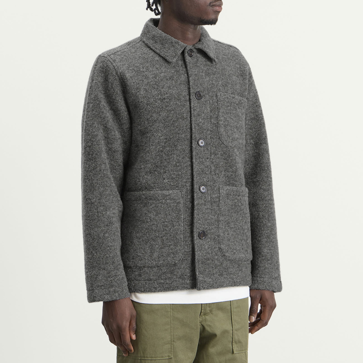 Universal Works Men's Wool Fleece Field Jacket in Grey Marl
