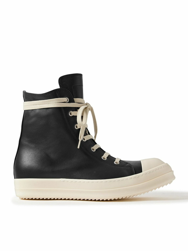 Photo: Rick Owens - Leather High-Top Sneakers - Black